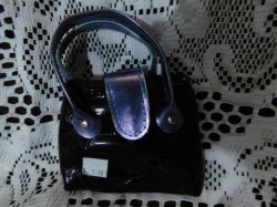 18 INCH AMERICAN GIRL DOLL  BLACK PATENT PURSE PURPLE HANDLE OR STRAW PURSE FLOWER
